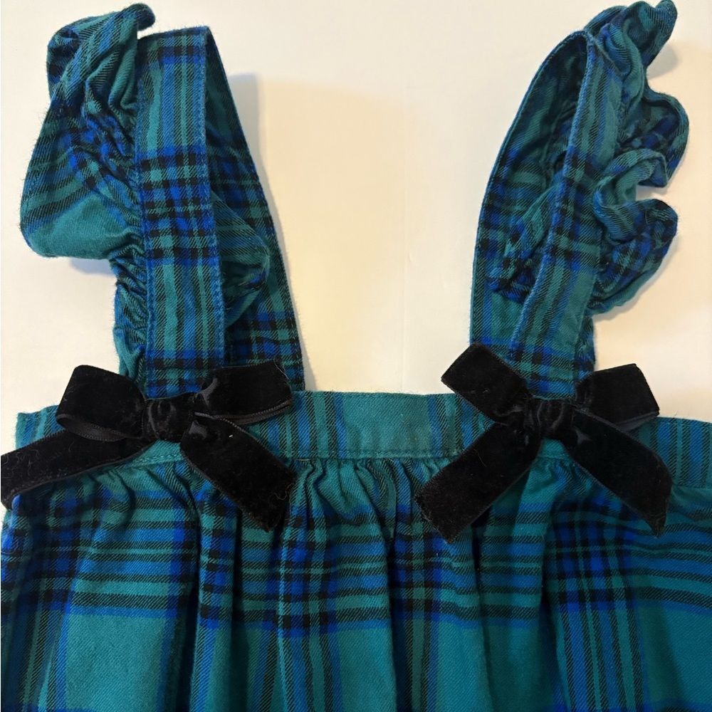 Cat & Jack Blue and Green Plaid Baby Romper Black Bow 18Months - Picture 2 of 4